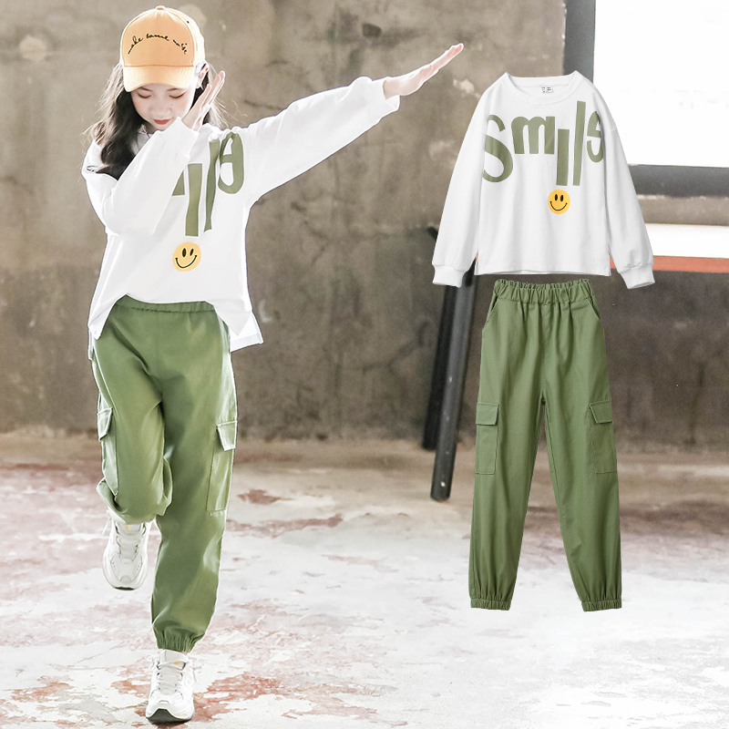 女童长袖套装2022新款春秋装儿童洋气韩版大童运动卫衣两件套12岁