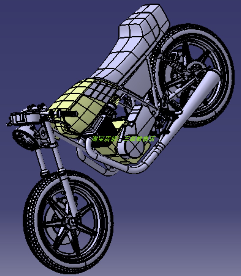 雅马哈摩托车跑车轮胎概念3D三维几何数模型座椅发动机刹车片排气