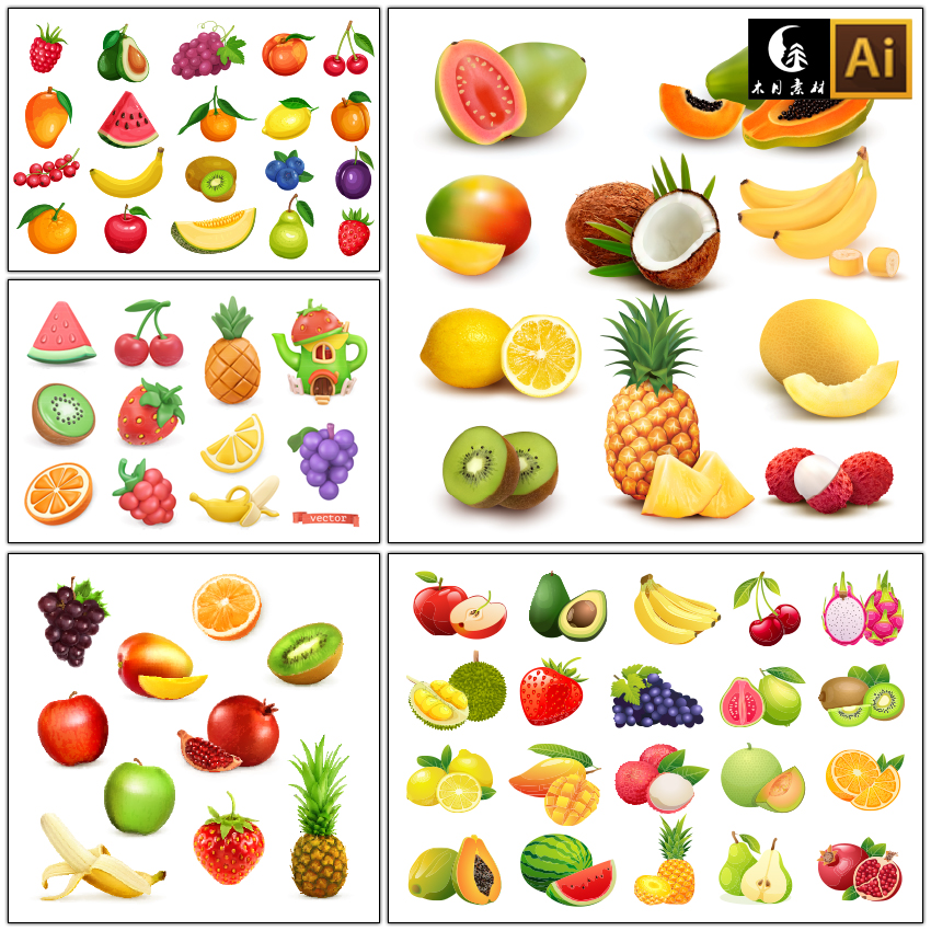 各种夏季热带水果成熟水果矢量图片设计素材