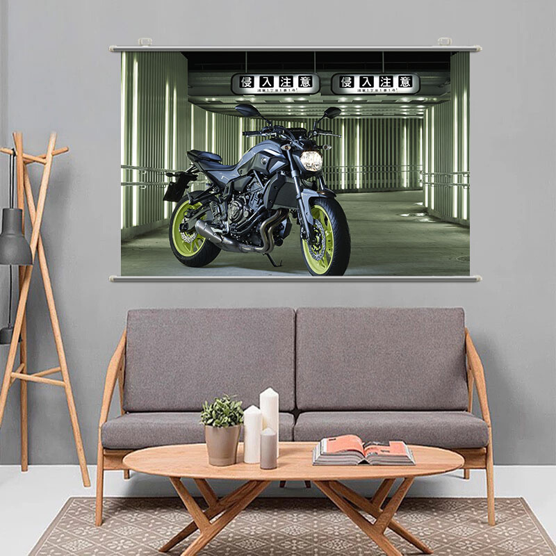 雅马哈MT-07摩托车高清海报壁纸墙贴宿舍卧室铝杆卷轴挂画可定制
