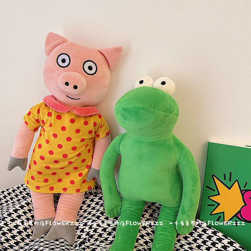 可爱的波西和皮普小猪青蛙毛绒玩具布偶儿童英语绘本公仔娃娃礼物