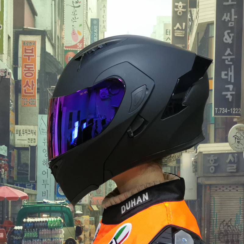 新男女电动车揭面盔全头盔蓝牙越野个性四季机车灰尾翼3C认证摩托
