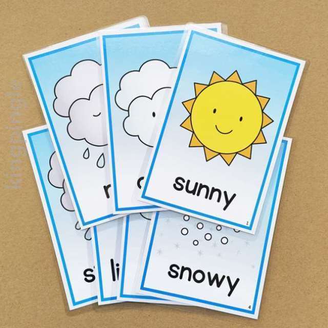 四季天气冷暖宝宝英文卡片塑封感受幼儿教具英语单词季节早教