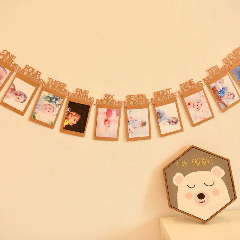 宝宝1周岁生日布置纪念背景墙相框照片拉旗公主男宝宝派对装饰