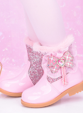 女童靴子爱莎公主靴秋冬新款儿童短靴洋气女孩高跟靴加绒保暖棉靴