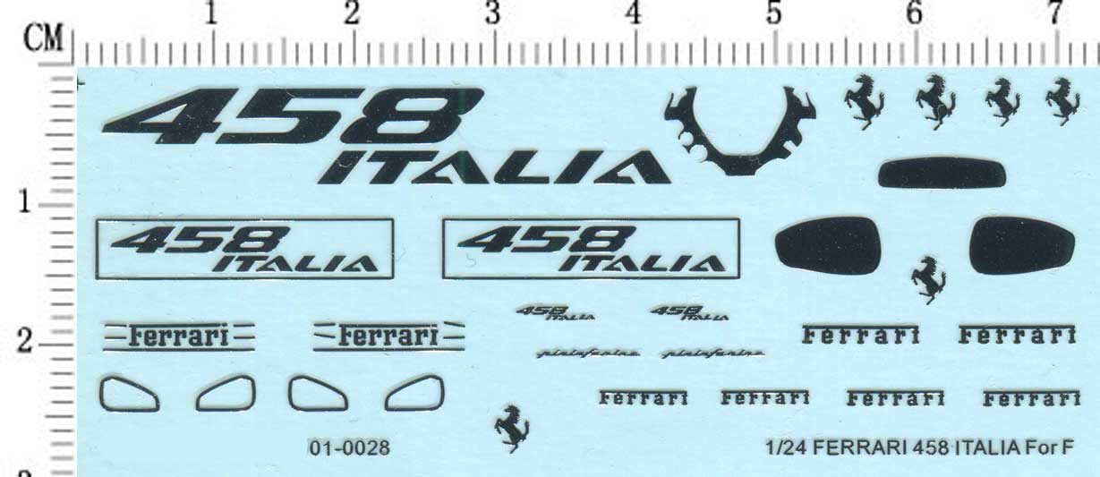 01-0028 1/24 法拉利 458 车模型金属效果电镀银色标志水贴纸