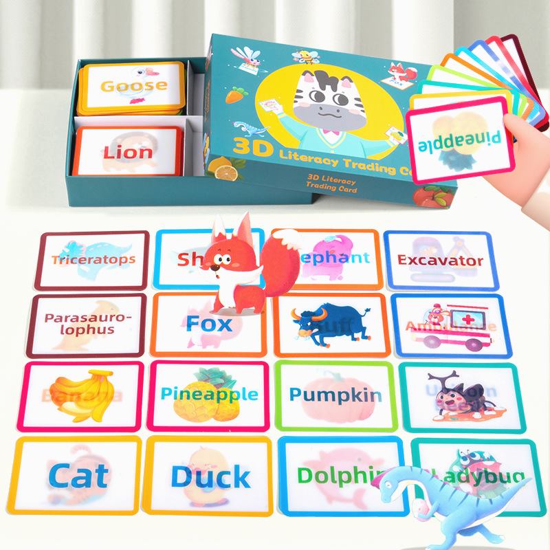 儿童早教认知3D闪卡0-3岁英语单词交通动物水果亲子互动益智玩具