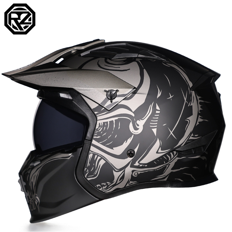 摩托车头盔3C认证男女街车四季机车复古头盔组合盔机车越野盔全盔