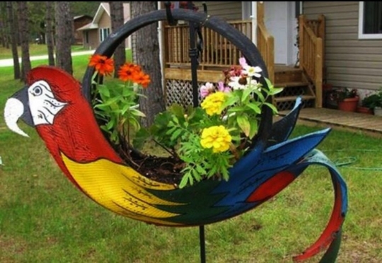 创意艺术景观装饰轮胎改造百灵鸟 彩绘轮胎
