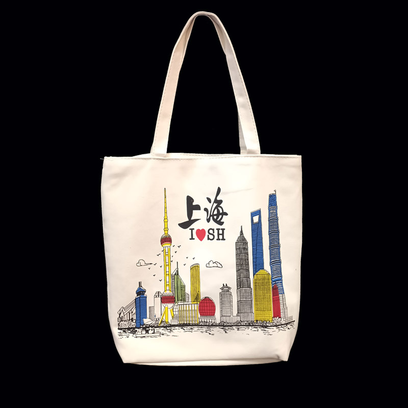 上海旅游纪念品环保帆布购物袋东方明珠标志建筑物豫园城隍庙街景