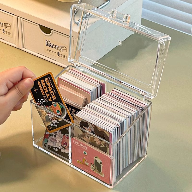 卡盒盲盒卡片收纳盒小卡亚克力透明盒泡泡玛特自印名片分格翻盖盒