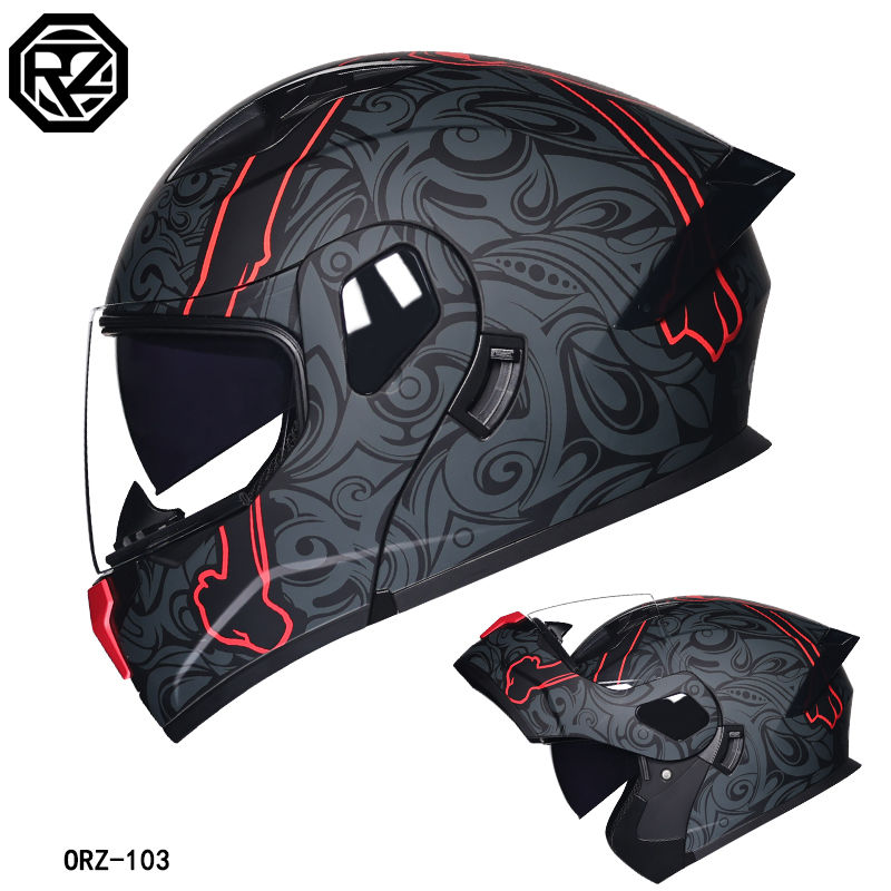 ORZ摩托车双镜揭面盔男女摩旅全盔四季机车尾翼蓝牙头盔3C新国标