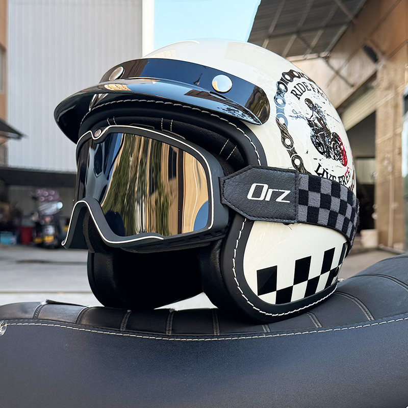 3C认证ORZ复古摩托车头盔男女夏季3/4半盔电动车踏板机车可装蓝牙