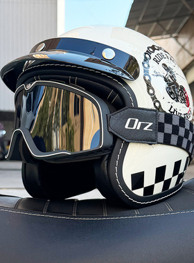 3C认证ORZ复古摩托车头盔男女夏季3/4半盔电动车踏板机车可装蓝牙