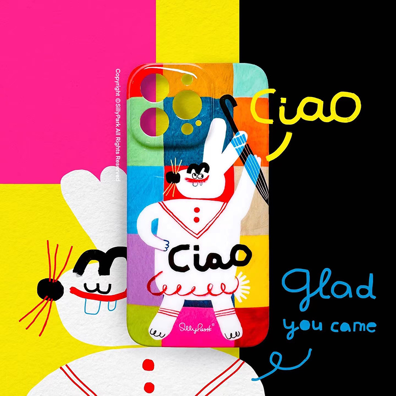 SillyPark原创设计适用于iPhone15/14/13/12/PROMAX手机壳IMD精孔兔子CIAO“你好再见”