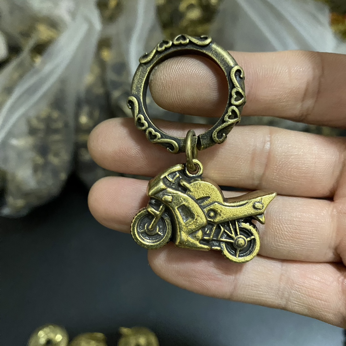 黄铜实心做旧创意机车个性钥匙挂件摩托车赛摩模型吊坠纯黄铜挂件