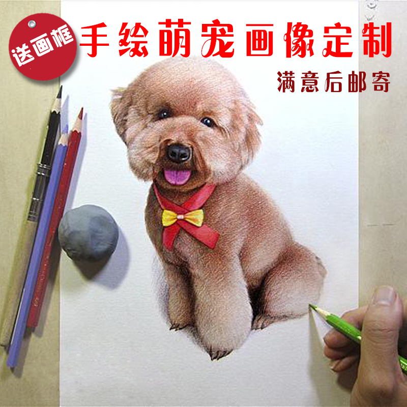 宠物画像定制狗狗肖像画头像照片纪念手绘素描画像彩铅代画原创