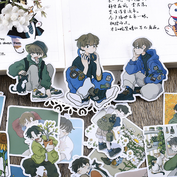 少年游 手账贴纸手帐可爱日系人物男孩ins风动漫卡通装饰小素材