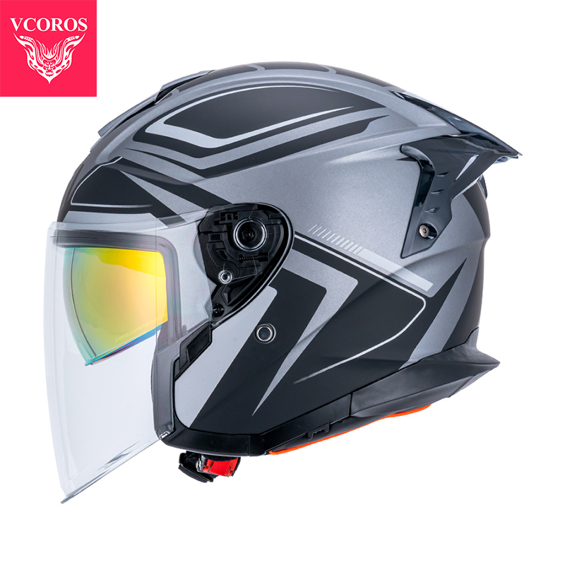 高档VCOROS电动摩托车头盔男双镜片半盔女机车夏季三分之四头盔3C