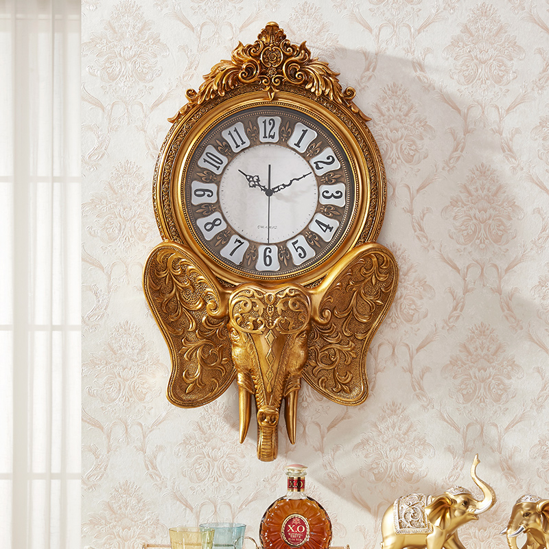家用客厅大象石英钟美式豪华大挂钟轻奢华创意超静音钟表壁挂时钟