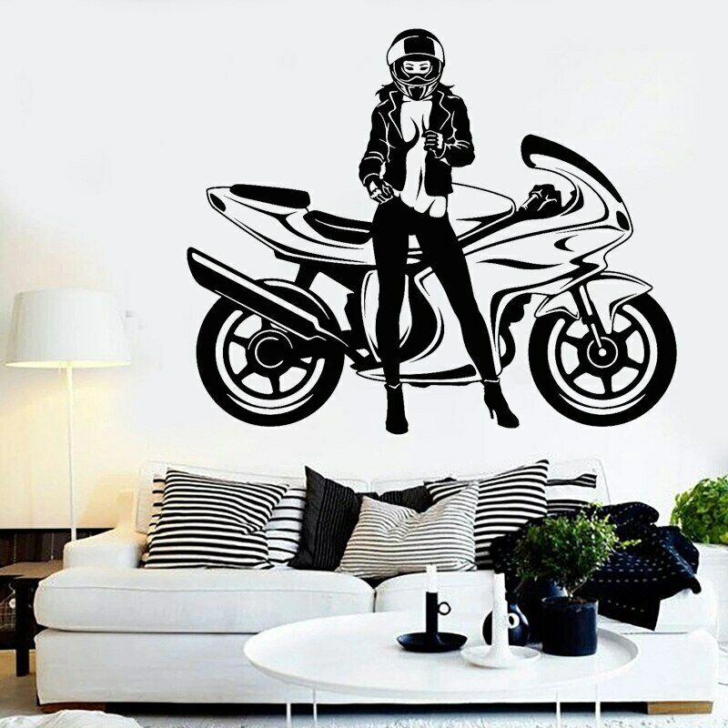 摩托车墙贴画越野车赛车运动人物剪影机车壁纸摩汽店墙壁装饰画