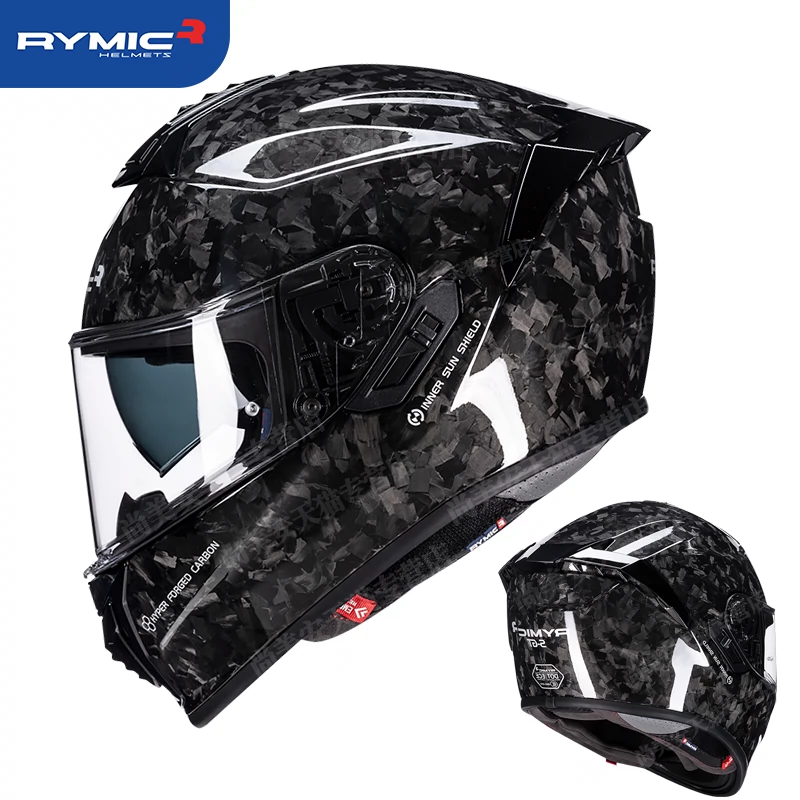 RYMIC碳纤维摩托车头盔男女机赛车轻量四季双镜全盔蓝牙槽3C认证