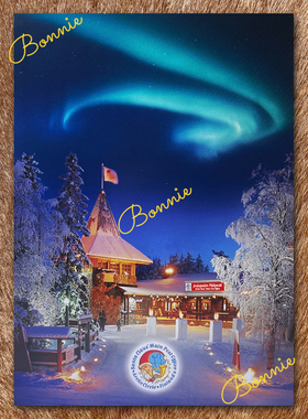 芬兰罗瓦涅米圣诞老人村极光夜景明信片-图案No.86