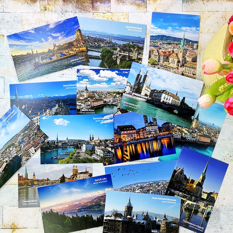 苏黎世城市建筑自然风光明信片欧洲瑞士旅行风景贺卡英文版卡片
