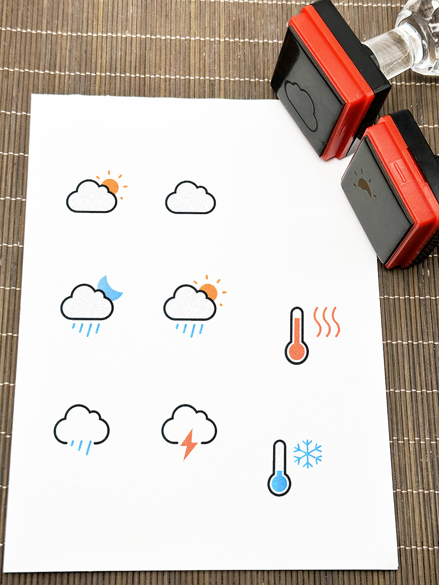 天气印章晴雨表学生手抄报气象符号天气预报儿童卡通手账日记印章