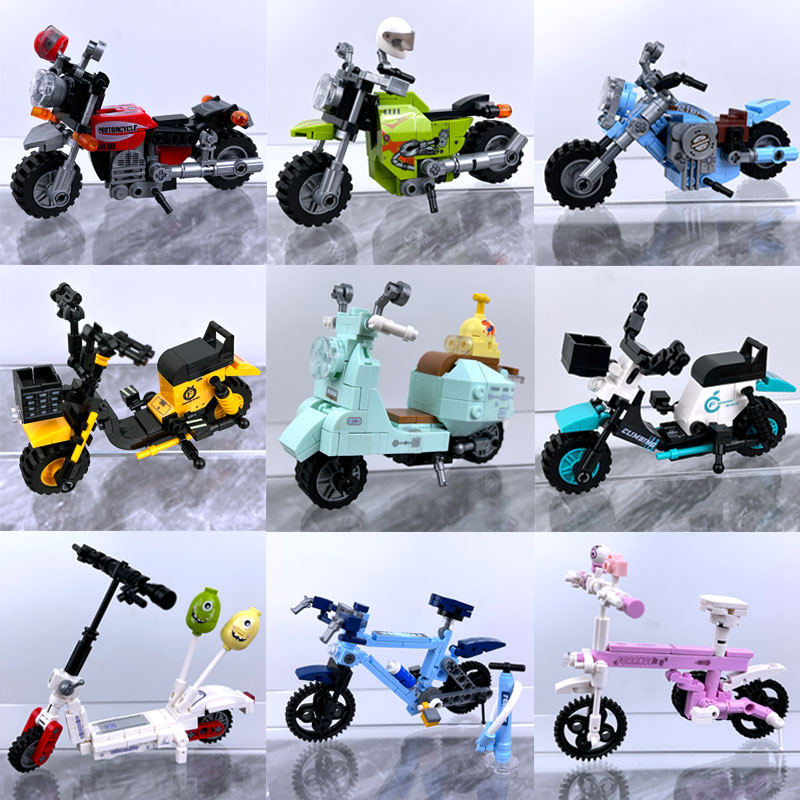 哈雷摩托车积木共享自行单车滑板车新手简单入门儿童益智拼装玩具