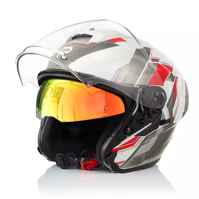 正品Ryzen四分之三头盔复古摩托车半盔男冬电动车安全帽女3C四季