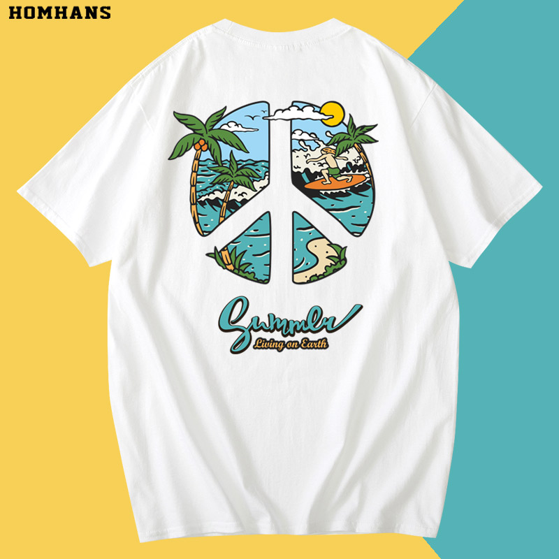 个性创意海滩风景短袖 户外旅游  好看的夏天T恤纯棉宽松男女大码