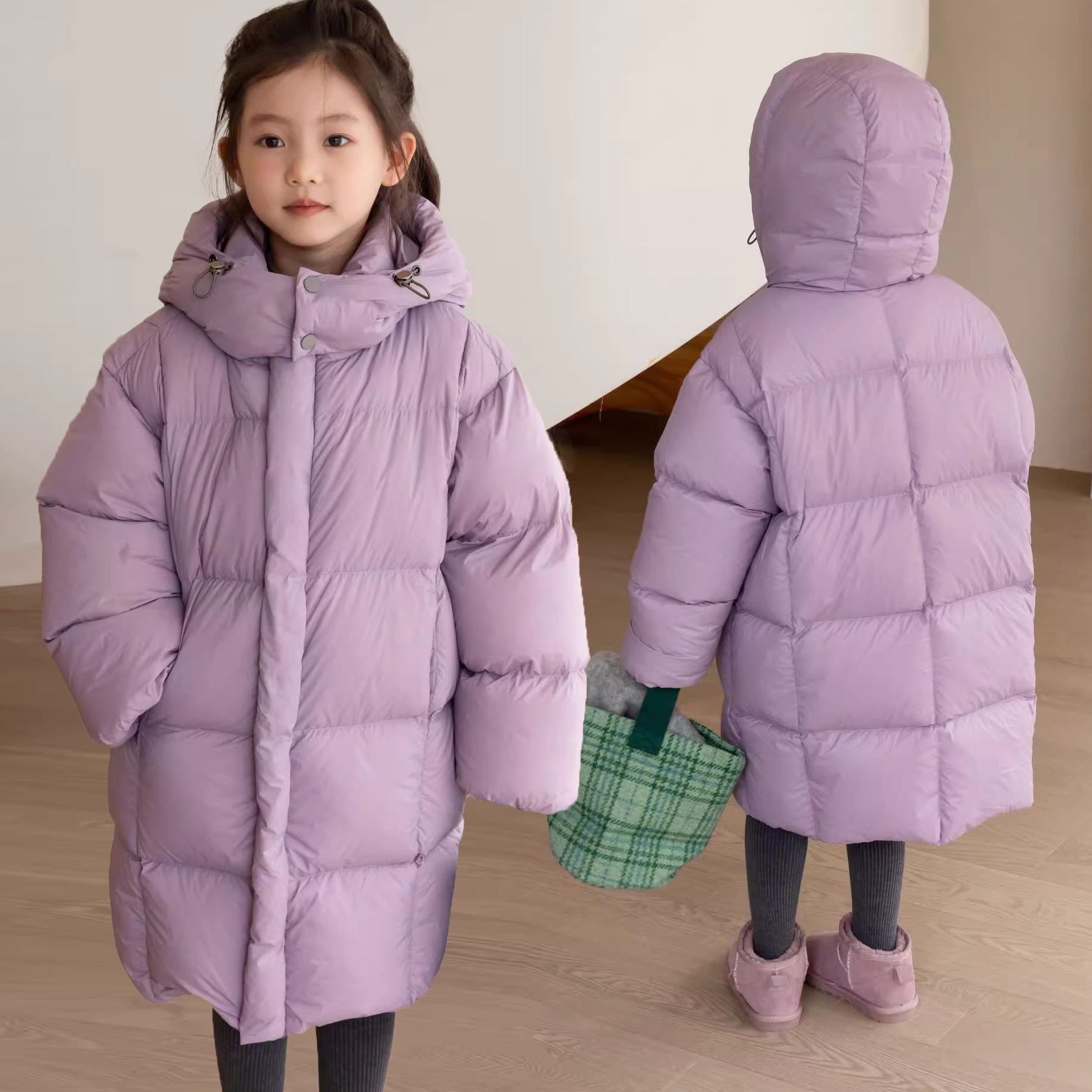 男女童冬季加厚羽绒服中长款90白鸭绒韩版儿童高档棉衣2023年洋气