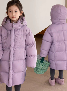 男女童冬季加厚羽绒服中长款90白鸭绒韩版儿童高档棉衣2023年洋气