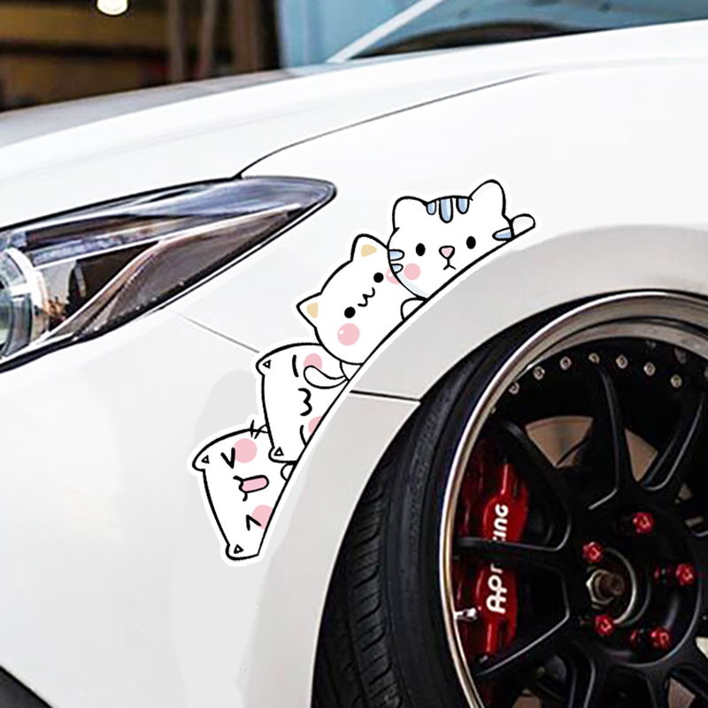 汽车贴纸卡通猫猫个性划痕遮挡装饰轮眉贴猫咪前后轮胎保险杠贴画