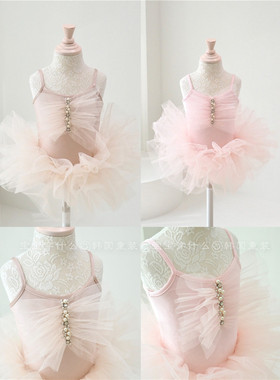 宝宝穿什么韩国进口女童夏季吊带无袖水钻珍珠芭蕾舞蹈裙连衣裙