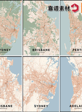 澳大利亚城市城镇平面地图装饰画AI矢量设计素材