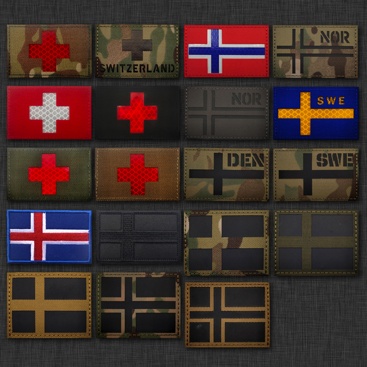 反光面料北欧5国瑞典瑞士挪威丹麦冰岛旗帜臂章魔术贴士气章背包