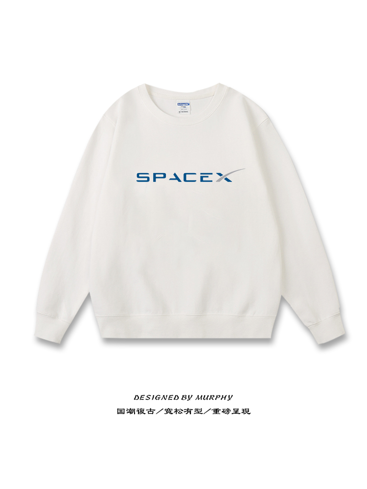 太空探索SpaceX火箭猎鹰9号龙飞船马斯克秋冬ins卫衣加绒圆领衣服