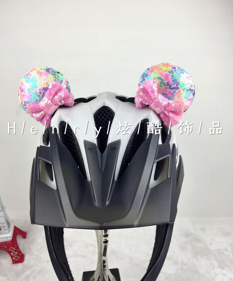 儿童平衡车轮滑雪成人摩托车电动头盔装饰品全亮片米老鼠耳朵米奇