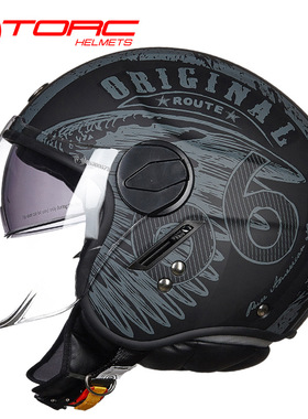 美国TORC摩托车头盔夏季男女复古半盔双镜片机车头盔电动车安全帽