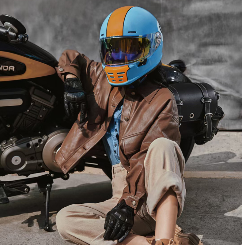 3C哈雷复古头盔摩托车全盔玻璃钢男女四季通用国潮机车情侣蓝牙槽