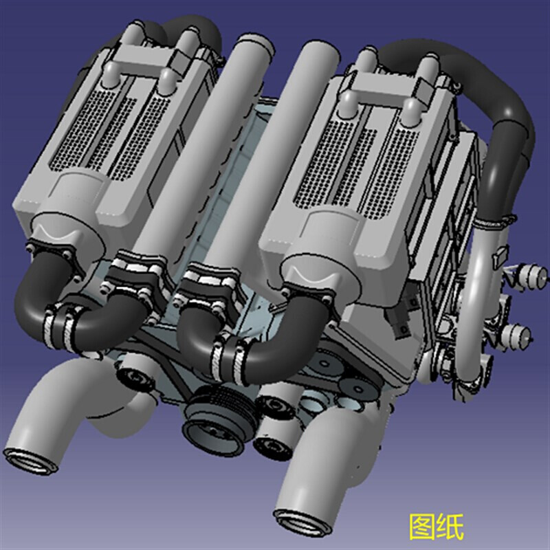 V16缸汽油发动机3nD三维几何数模型内燃机曲柄连杆活塞气门stp图