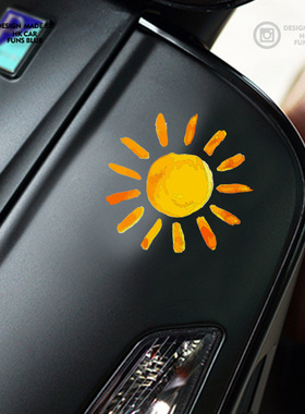 可爱卡通手绘太阳趣味反光车贴个性摩托电动车汽车划痕油箱盖贴花