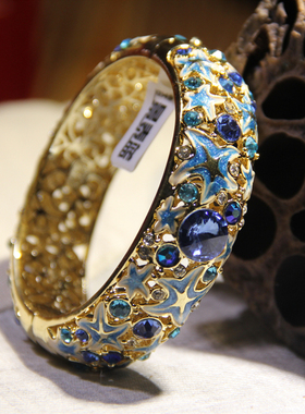 包邮北京礼物复古景泰蓝手镯女款个性镀金手环镯子出国送老外创意