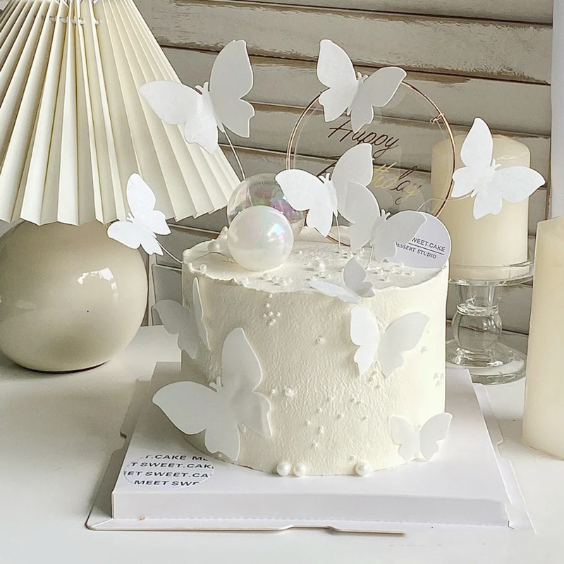 烘焙蛋糕装饰蝴蝶威化纸糯米纸白色纸蝴蝶小仙女女生蛋糕插牌插件