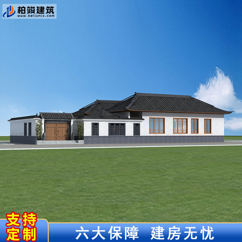 BJ155一层中式别墅设计图纸乡村新农村自建房效果图施工图全套