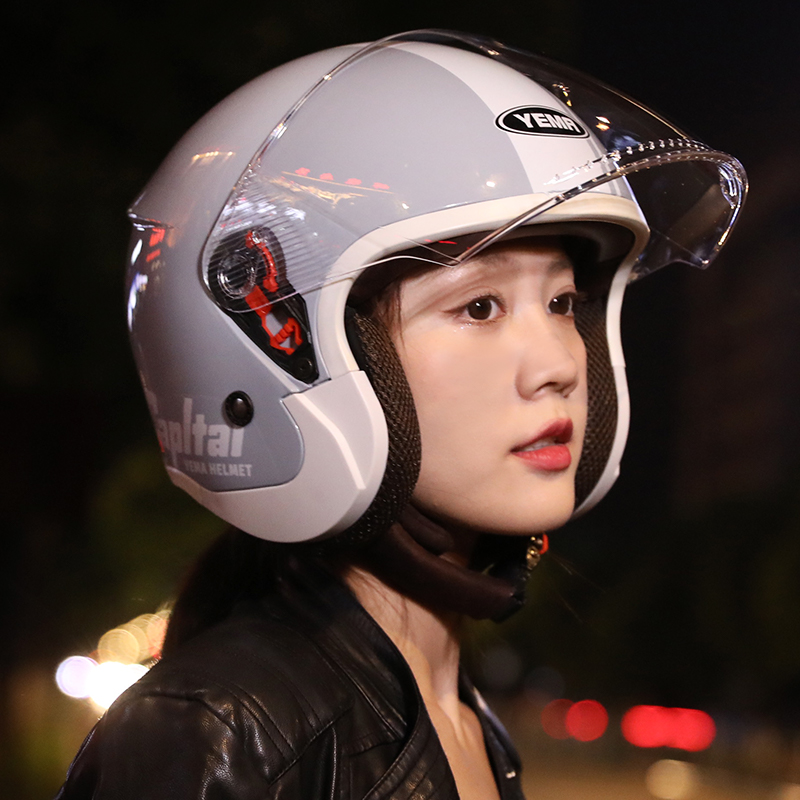 野马3C认证摩托电动车头盔女男四季通用复古冬季保暖半盔灰安全帽
