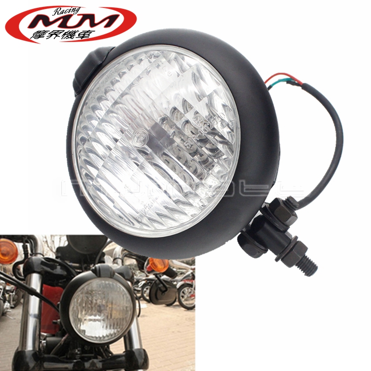 摩托车复古大灯适用于太子哈雷改装配件H4灯泡卤素灯前大灯前照灯