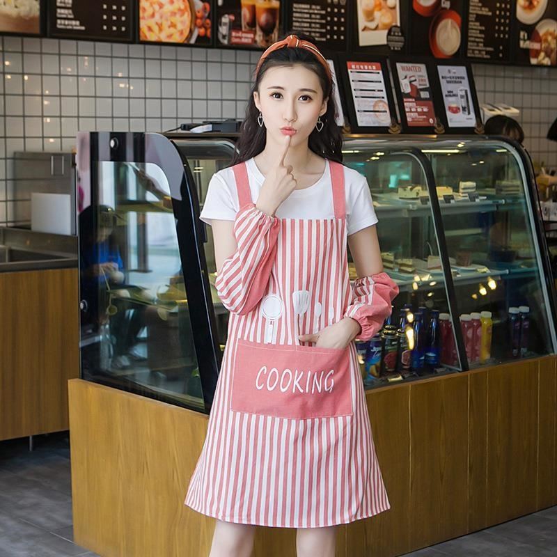 新品围裙厨房家用女2023新款网红防水防油工作服有袖套时尚夏季薄